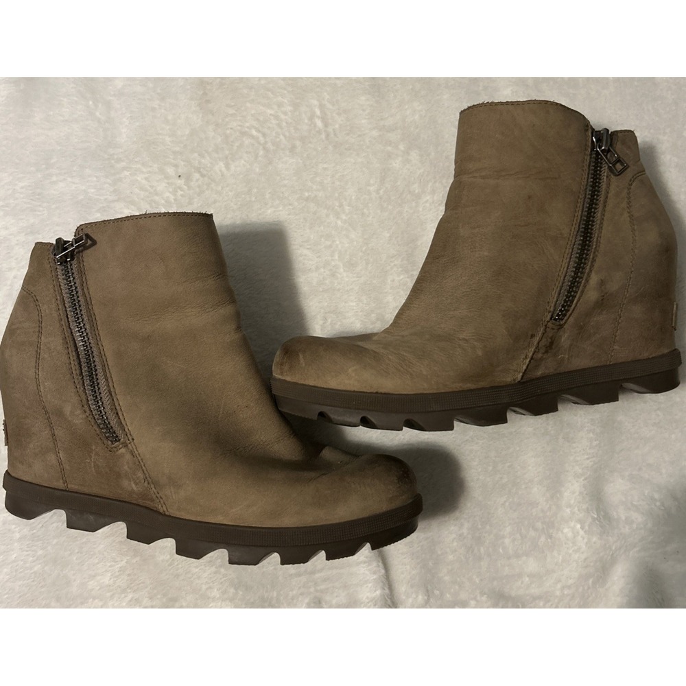Sorel Womens 8.5 NL3385 Suede Wedge Ankle‎ Boots Side Zip Taupe
